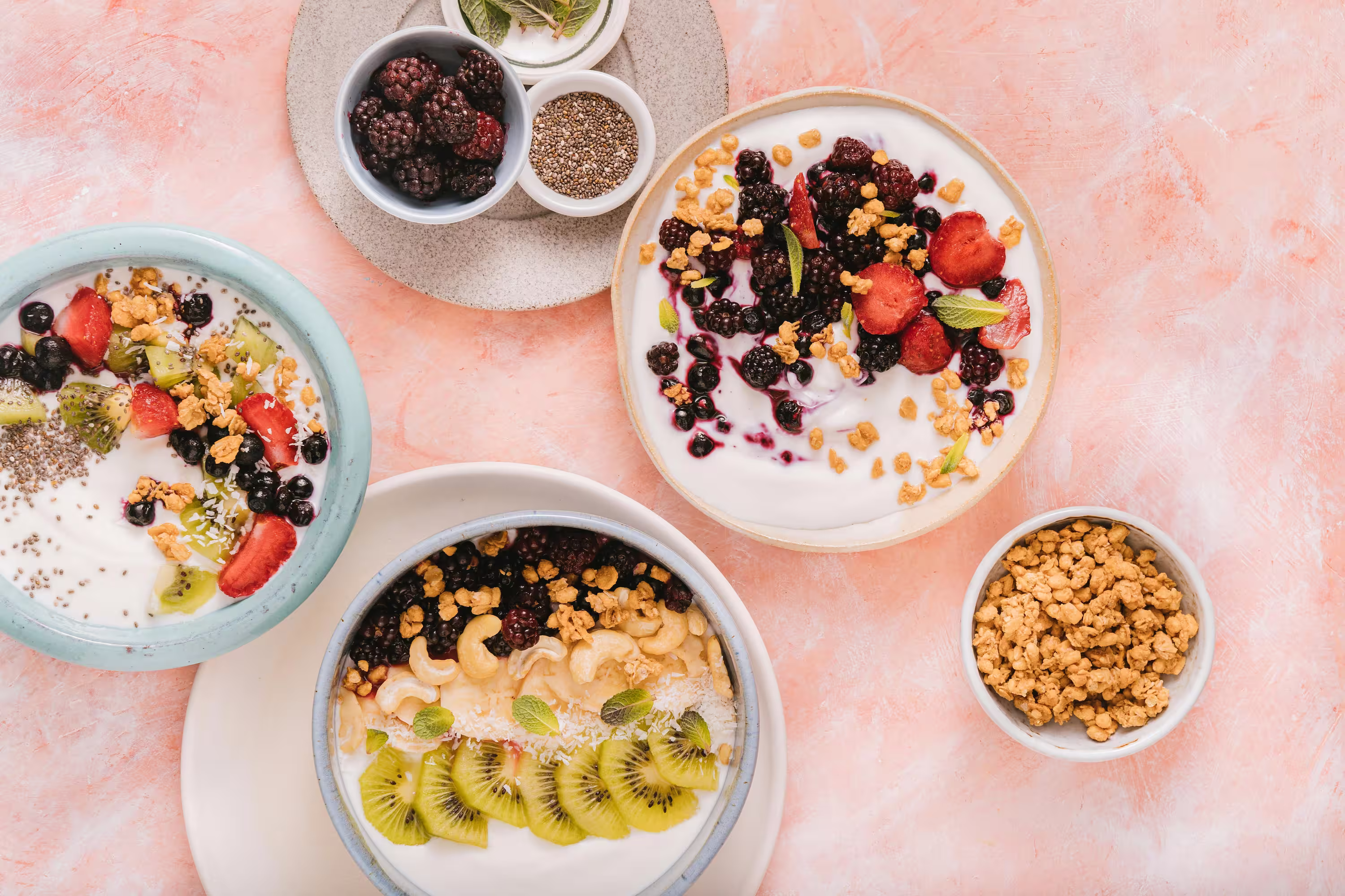 Fresh fruit and granola breakfast spread